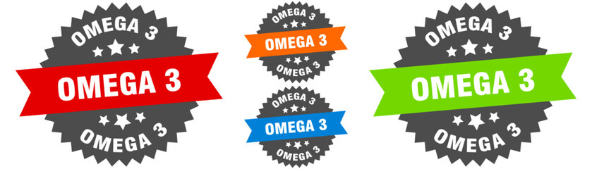 omega 3 sign. round ribbon label set. Seal