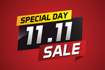 11.11 Special day sale word concept vector illustration with ribbon and 3d style for use landing page, template, ui, web, mobile app, poster, banner, flyer, background, gift card, coupon


