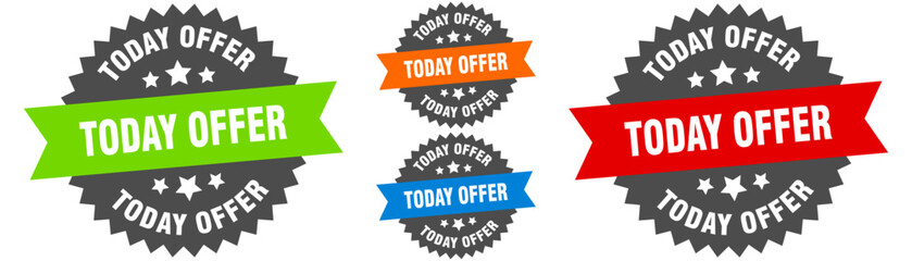 today offer sign. round ribbon label set. Seal