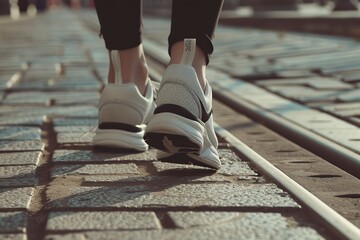 Woman Wearing Sports Shoes Walking on Sidewalk