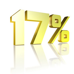 17%, 17 Prozent als 3D-Illustration, 3D-Rendering, 3D-Darstellung