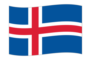 Waving flag of the country Iceland. Vector illustration.