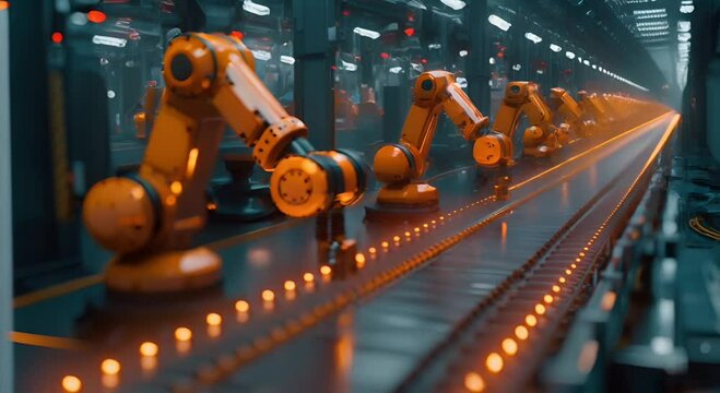 a smart factory floor bustling with activity as AI-powered machines work autonomously to optimize the manufacturing process and increase productivity