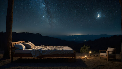 Fototapeta na wymiar Moonlit Night: Serene Landscape Photography Under the Starry Sky
