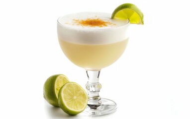 pisco sour cocktail drink isolated on white background