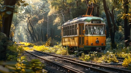 Trolley tram line between forests