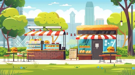 Cartoon Fast Food Stand at City Park