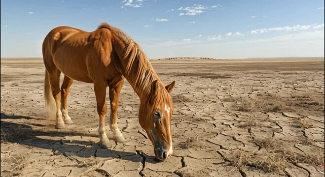 a horse on dry, cracked ground footage