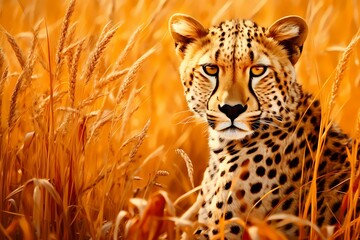 Cheetah spots in the golden grass, crafting a seamless pattern in the African savannah