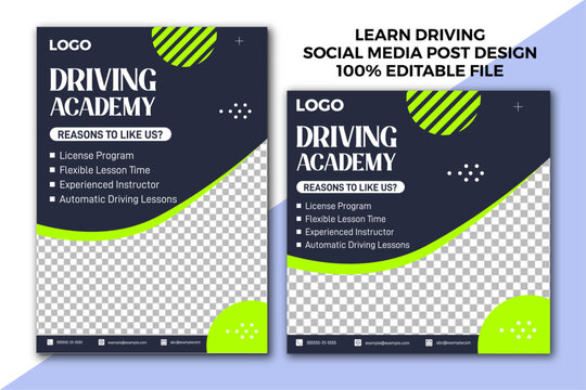 Driving school social media post template, Learn to drive, driver school, safe drive school, Drive safe social media template