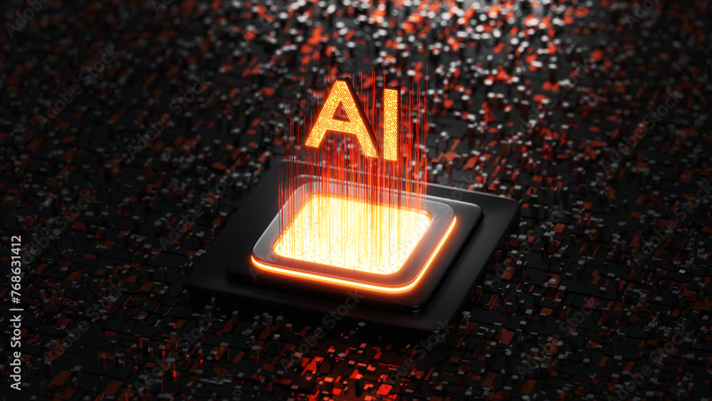 Aufkleber glowing big data on ai artificial intelligence technology chipset cpu on circuit board. electronic a