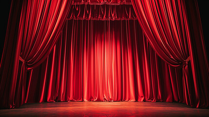 Magic theater stage red curtains Show Spotlight. Generative Ai