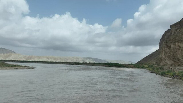 drone flies over river Hingol balochistan - national park