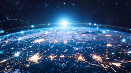 A world interconnected by technology, forming a global network.
