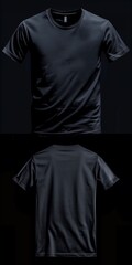 front and back of black t shirt isolated on black background