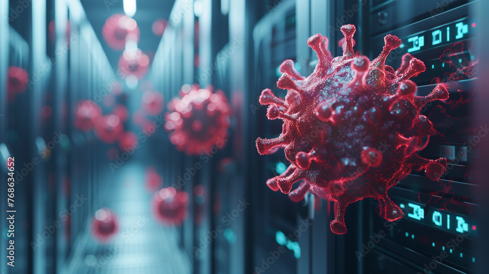 Poster server computer virus and malware, cybersecurity concept