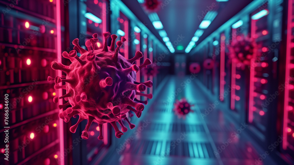 Poster server computer virus and malware, cybersecurity concept