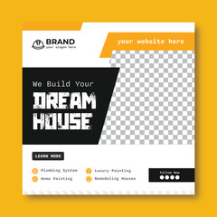 Construction renovation Handyman home repair flyer social media post and web banner template
