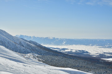 Fototapeta na wymiar Winter landscape of hokkaido japan near biei snow cold ski