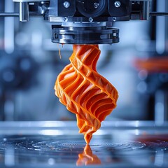 Closeup of a 3D printer nozzle as it precisely lays down layers of filament, showcasing the layerbylayer construction of a complex part , vibrant - obrazy, fototapety, plakaty