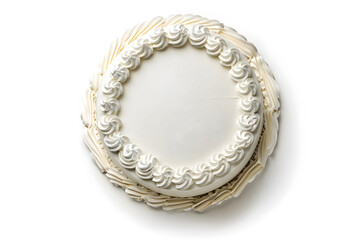 Obraz na płótnie Canvas Cake with white whipped cream top view isolated on white background mock up
