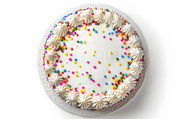 Cake with white whipped cream top view isolated on white background mock up