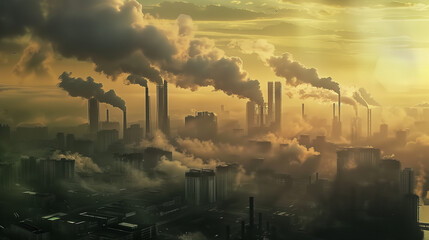 pollution of the environment smog in cities urban  - obrazy, fototapety, plakaty