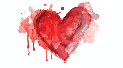 Watercolor painted vector red Heart Shape Watercolour