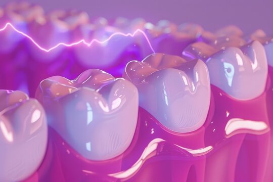 3D render of a fluoride treatment process on teeth, highlighting the importance of oral care
