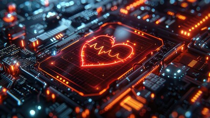 A close-up of a minimalist heart rate monitor screen displaying futuristic cardiac data and vital signs. Generative AI.