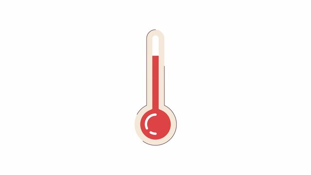 Thermometer with rising temperature 2D object animation. Global warming flat cartoon 4K video, transparent alpha channel. Heatwave indication device animated element on white background