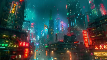 Foto op Canvas Neon Metropolis: Futuristic Skyscrapers and Cyberpunk Vibes © William