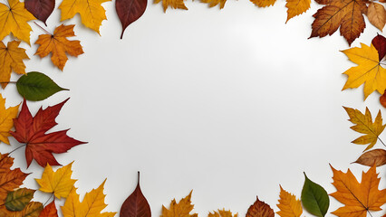 an empty circle of autumn leaves on a white background. text space, frame, wreath