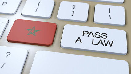Morocco Country National Flag and Pass a Law Text on Button 3D Illustration