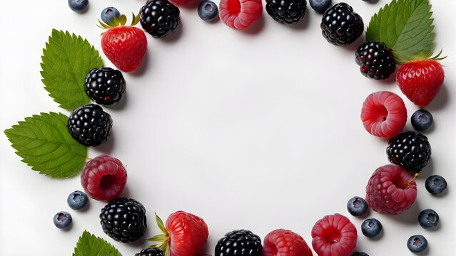 an empty circle of berries on a white background. text space, frame