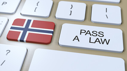 Norway Country National Flag and Pass a Law Text on Button 3D Illustration