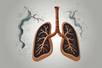 Smoker's lungs anatomy on gray background. Vector illustration of human lungs. - obrazy, fototapety, plakaty