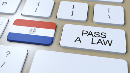 Paraguay Country National Flag and Pass a Law Text on Button 3D Illustration