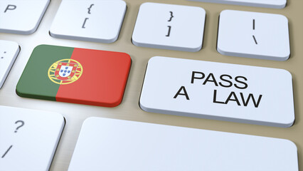 Portugal Country National Flag and Pass a Law Text on Button 3D Illustration
