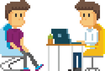 Doctor and patient. 8-bit sprite. isolated vector illustration. Design for stickers, logo, embroidery, mobile app.