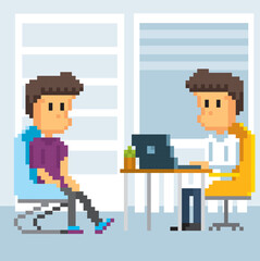 Doctor and patient. 8-bit sprite. isolated vector illustration. Design for stickers, logo, embroidery, mobile app.