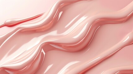 Obraz premium Cream blush swatch in the shape of a waves on light pink background.