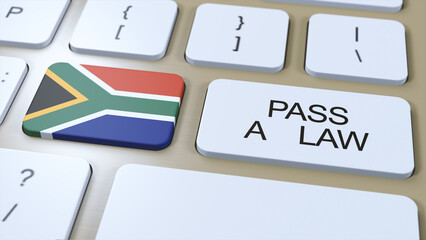 South Africa Country National Flag and Pass a Law Text on Button 3D Illustration