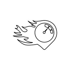 speedometer icon, flame, speed, on a white background, vector illustration
