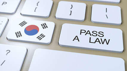 South Korea Country National Flag and Pass a Law Text on Button 3D Illustration