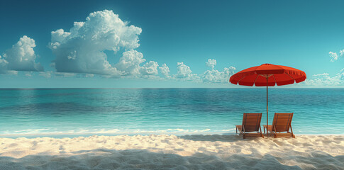 A beautiful sea beach with a blue sky and a sunny day