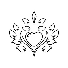 icon heart in, leaves, love, on a white background, vector illustration