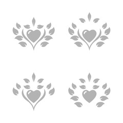 icon heart in, leaves, love, on a white background, vector illustration