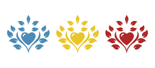 icon heart in, leaves, love, on a white background, vector illustration