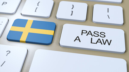 Sweden Country National Flag and Pass a Law Text on Button 3D Illustration